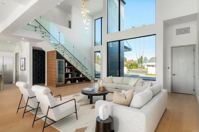 living room with light hardwood / wood-style flooring