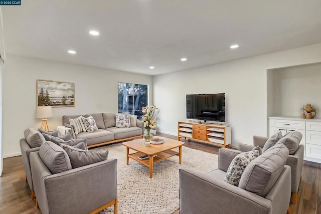 living room with dark wood-type flooring