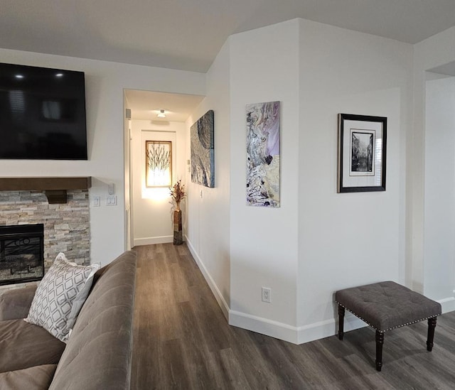 corridor with dark hardwood / wood-style floors