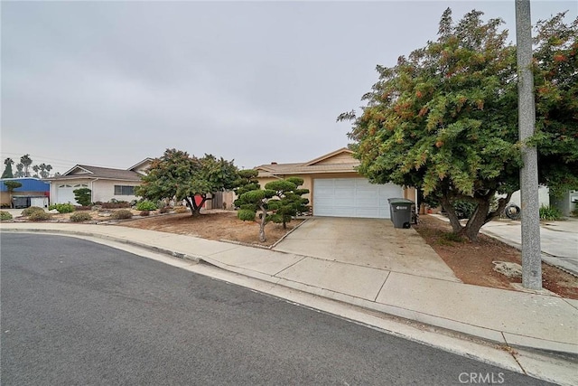 obstructed view of property with a garage