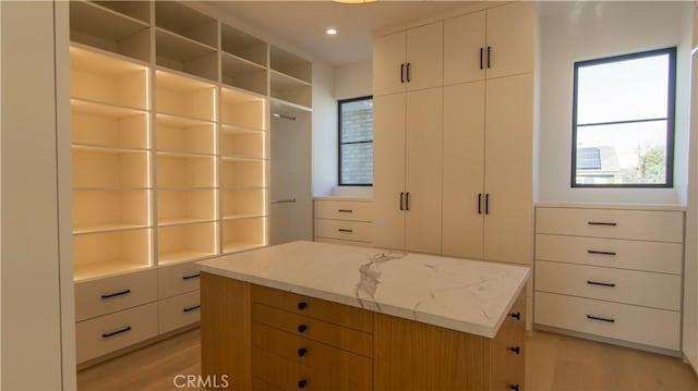 spacious closet featuring light hardwood / wood-style flooring