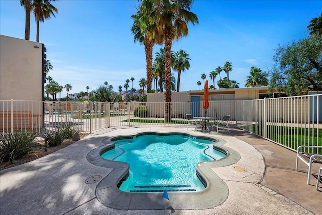 view of swimming pool featuring a patio