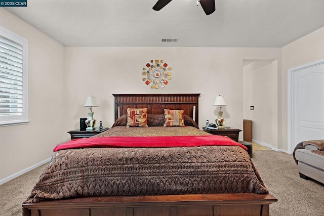 bedroom featuring ceiling fan and carpet flooring