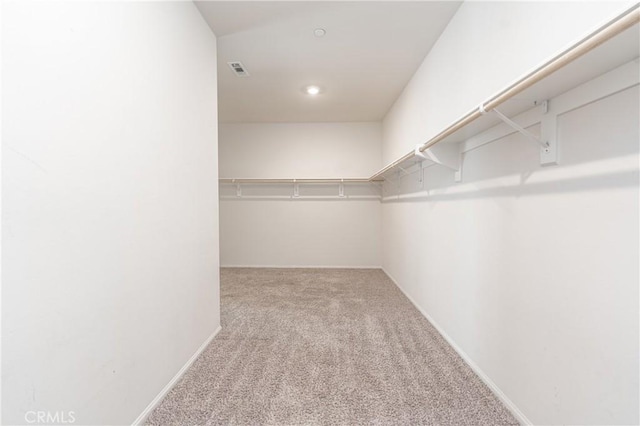 walk in closet with light colored carpet