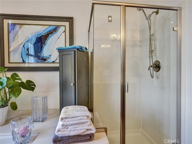 bathroom featuring a shower with door