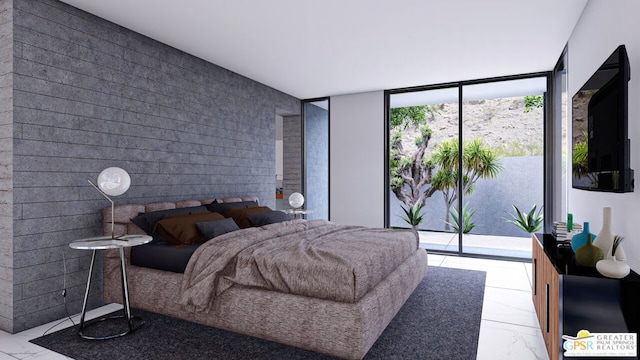 bedroom with access to exterior and expansive windows