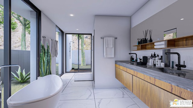 bar with plenty of natural light, sink, and floor to ceiling windows