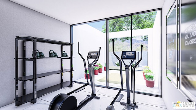 exercise room with expansive windows