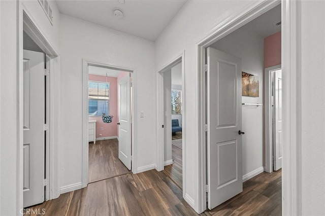 hallway featuring dark hardwood / wood-style floors