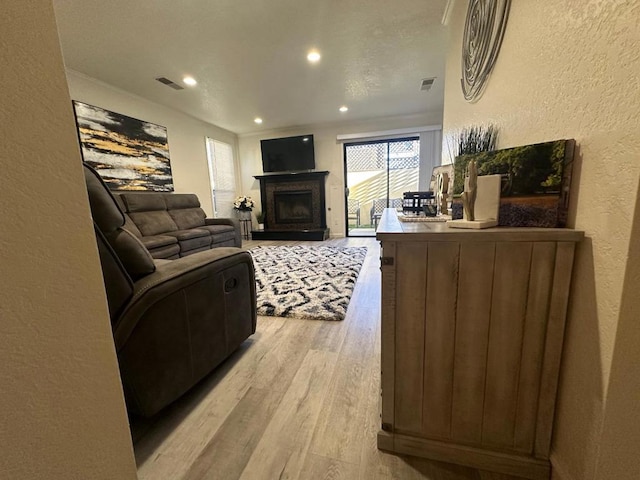 living room with light hardwood / wood-style floors