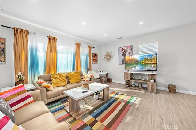 living room featuring light hardwood / wood-style flooring and a healthy amount of sunlight