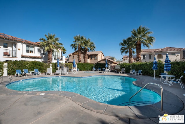 view of swimming pool with a patio area