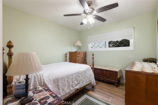 bedroom featuring ceiling fan and light hardwood / wood-style floors