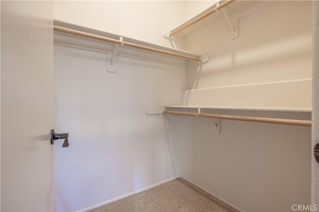 walk in closet featuring light colored carpet