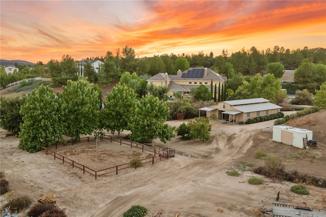 view of aerial view at dusk