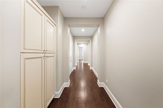 hallway featuring dark wood-type flooring