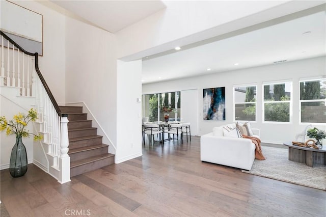 living room with hardwood / wood-style floors