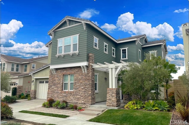 craftsman-style house with a pergola