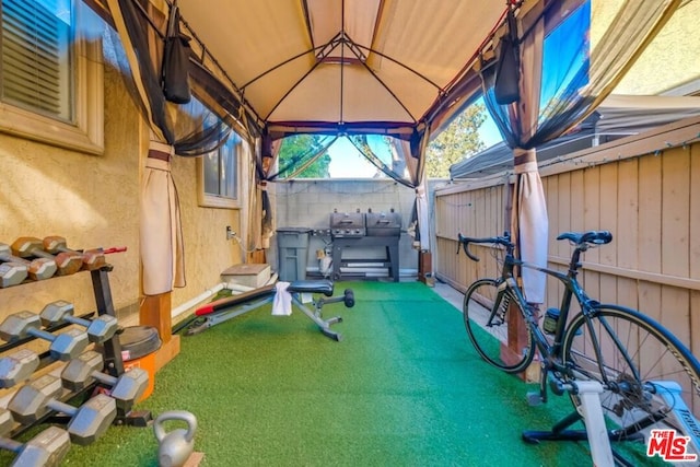 view of patio featuring a gazebo