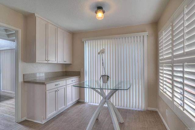 kitchen featuring light wood-type flooring and white cabinets