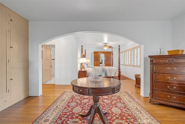 bedroom with light hardwood / wood-style flooring