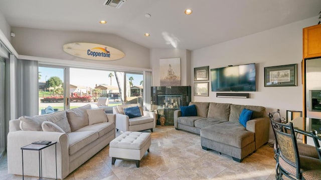 living room with lofted ceiling