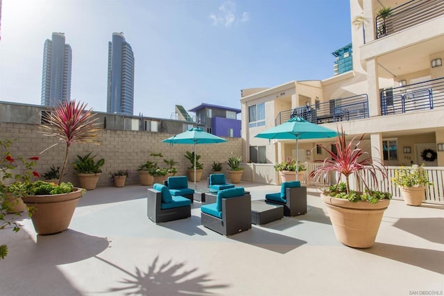 view of patio / terrace featuring an outdoor living space