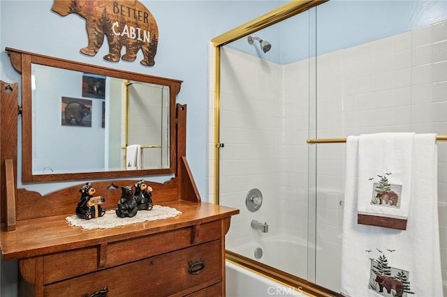 2477 Spring Oak Dr, Running Springs, CA 92382 - bathroom with vanity and shower / bath combination with glass door