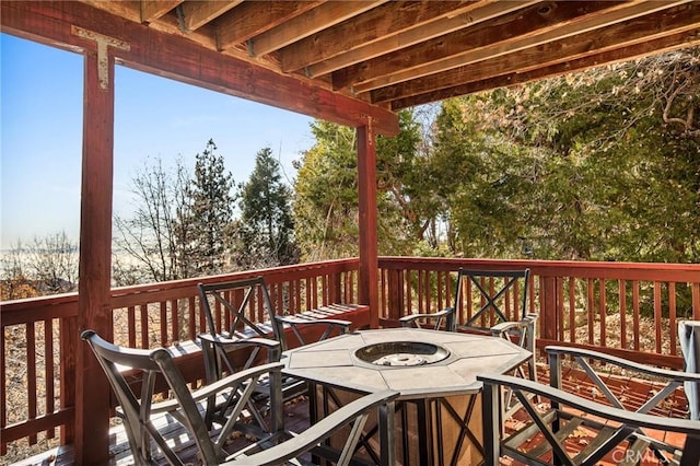 2477 Spring Oak Dr, Running Springs, CA 92382 - wooden terrace featuring an outdoor fire pit