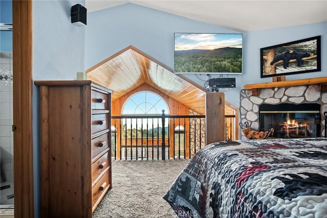 2477 Spring Oak Dr, Running Springs, CA 92382 - carpeted bedroom featuring vaulted ceiling