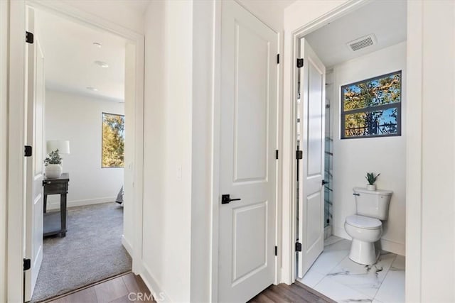 bathroom featuring a wealth of natural light and toilet