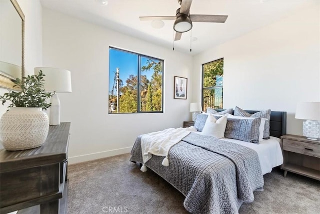 bedroom featuring ceiling fan and carpet flooring