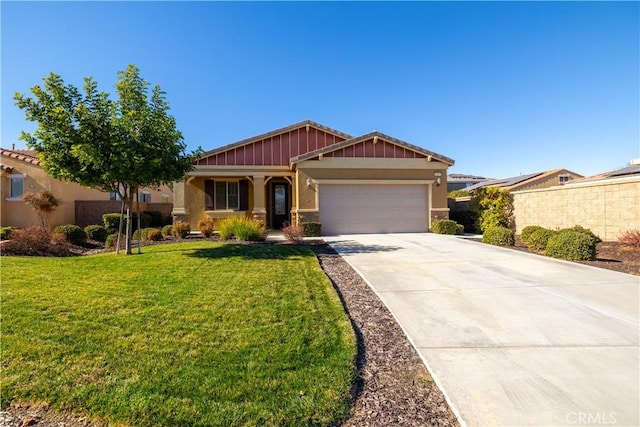 craftsman-style home with a front lawn and a garage