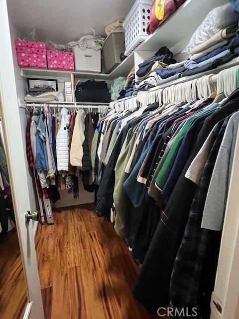 walk in closet with wood-type flooring