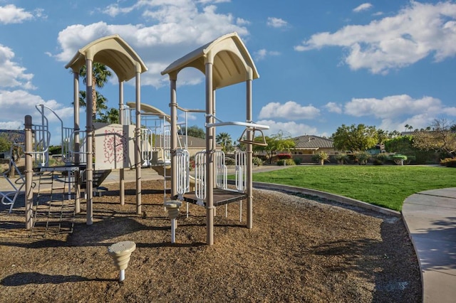 view of play area with a yard