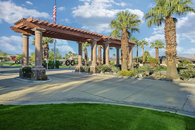 surrounding community with a pergola