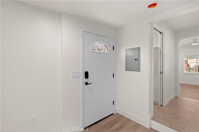 foyer featuring light hardwood / wood-style floors and electric panel