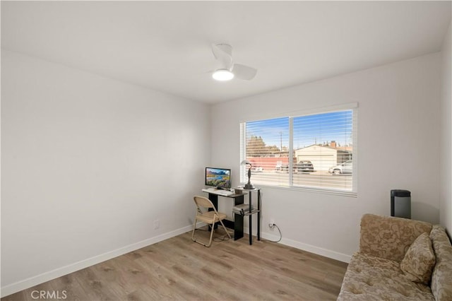 office space with ceiling fan and hardwood / wood-style flooring