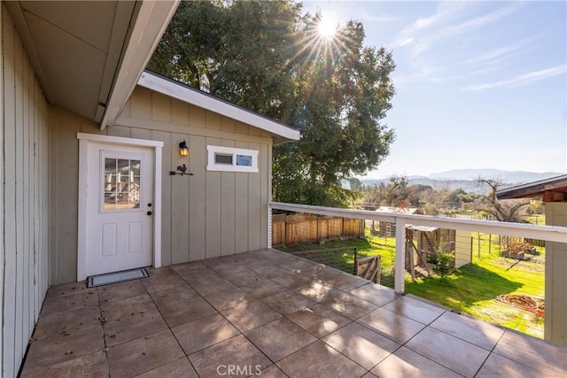 exterior space featuring a mountain view