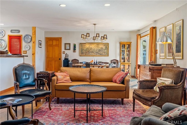 living room with a notable chandelier