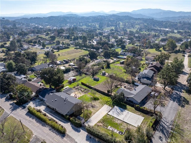 birds eye view of property featuring a mountain view