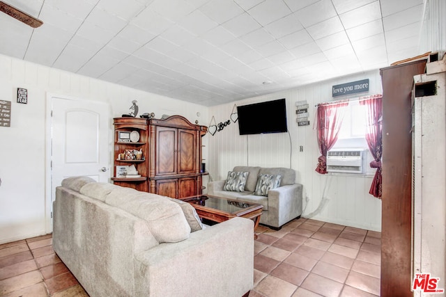 tiled living room featuring cooling unit