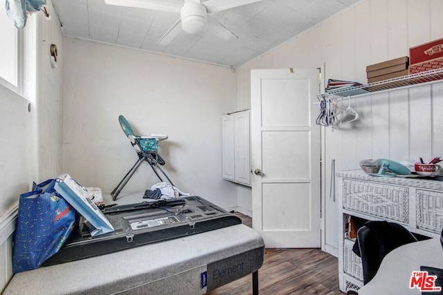 miscellaneous room featuring ceiling fan and hardwood / wood-style flooring