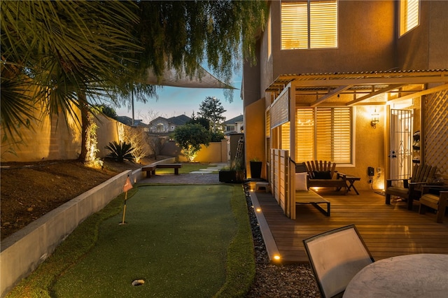 exterior space featuring a pergola and a deck