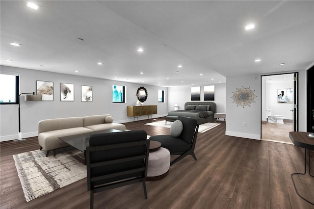 living room with dark wood-type flooring