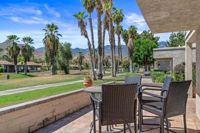 view of patio featuring a mountain view