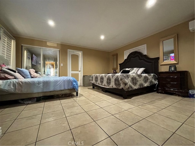 tiled bedroom with ornamental molding