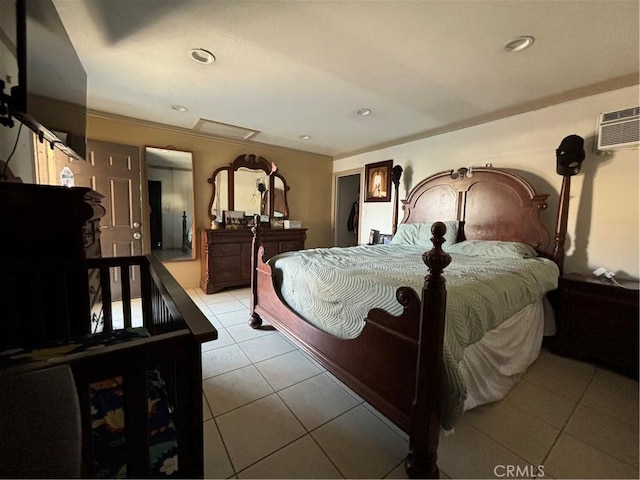 tiled bedroom with crown molding