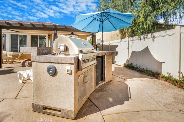 view of patio / terrace featuring an outdoor kitchen and a grill