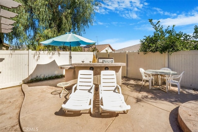 view of patio / terrace with a bar